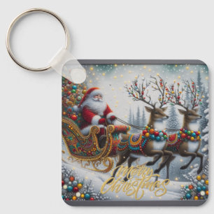 Klassischer Weihnachtsmann und Rentiere Schlüsselanhänger