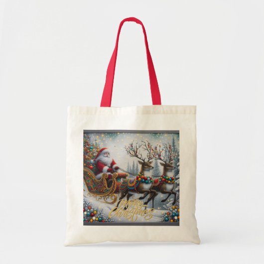 Klassischer Weihnachtsmann und Rentiere Tragetasche (Vorne)