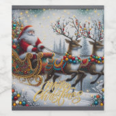Klassischer Weihnachtsmann und Rentiere Weinetikett (Einzelnes Label)