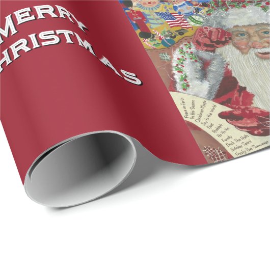 Klassischer Weihnachtsmann - Zweimal Urlaub Burgun Geschenkpapier (Rolleneckpunkt)