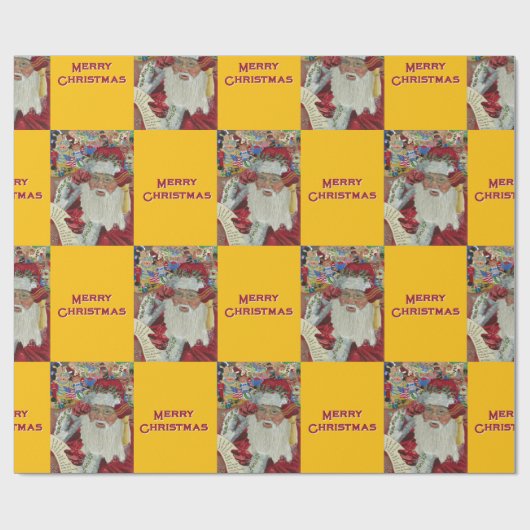 Klassischer Weihnachtsmann - Zweimal Urlaub Gold Geschenkpapier (Flach)