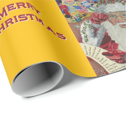 Klassischer Weihnachtsmann - Zweimal Urlaub Gold Geschenkpapier (Rolleneckpunkt)