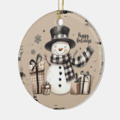 Klassischer Weihnachtsschneemann auf einem kariert Keramik Ornament (Links)