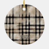 Klassischer Weihnachtsschneemann auf einem kariert Keramik Ornament (Hinten)