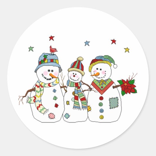 Klassischer Weihnachtssticker/Schneemann Runder Aufkleber (Vorderseite)