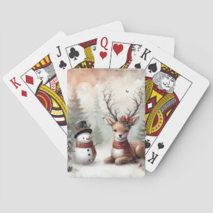 Klassischer Weihnachtswald Hirsch/Schneemann Spielkarten