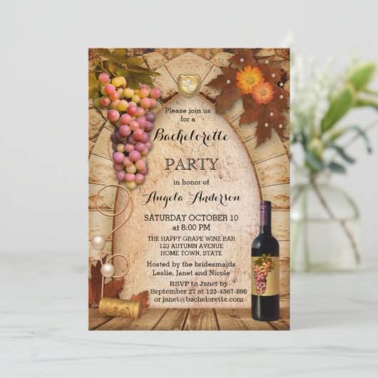 Klassischer Wein oder Weinberg Bachelorette Einlad Einladung (Stehend Vorderseite)