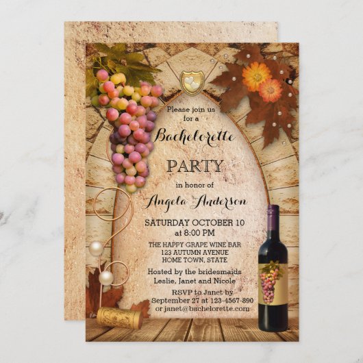Klassischer Wein oder Weinberg Bachelorette Einlad Einladung (Vorne/Hinten)
