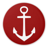 Klassischer weißer Anker auf Seerot Keramikknauf (Vorderseite)