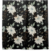 Klassischer weißer blumenweißer botanischer Schwar Duschvorhang (Vorderseite)