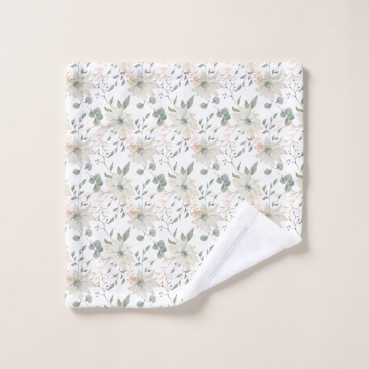 Klassischer weißer, blumenweißer Hintergrund Badhandtuch Set (Waschlappen)
