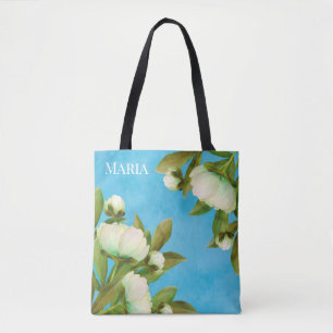 Klassischer weißer Pfingstrosen-Blumenstrauß Tasche