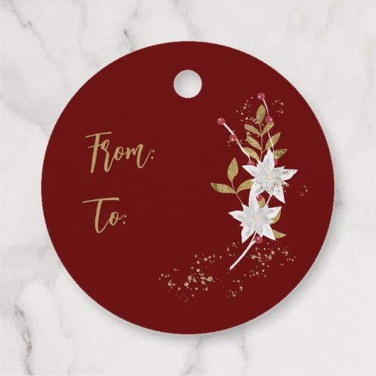 Klassischer Weißer Poinsettia und Berries Sparkle Geschenkanhänger (Rückseite)