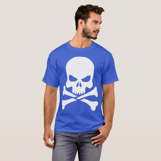 Klassischer weißer Schädel und Kreuzknochen T-Shirt (Vorne ganz)