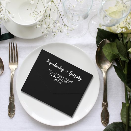 Klassischer weißer Text auf schwarzem Foto QR-Code All In One Einladung