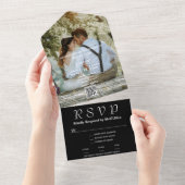 Klassischer weißer Text auf schwarzem Foto QR-Code All In One Einladung (Abreißen)