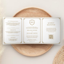Klassischer weißer und goldener Monogramm-QR-Code