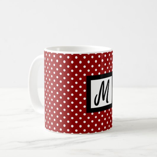 Klassischer weißer und roter Polka Dot Name Erstte Kaffeetasse (Vorderseite Links)
