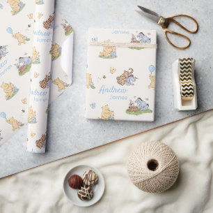 Klassischer Winnie der Puuh Blau Junge Baby Shower Geschenkpapier