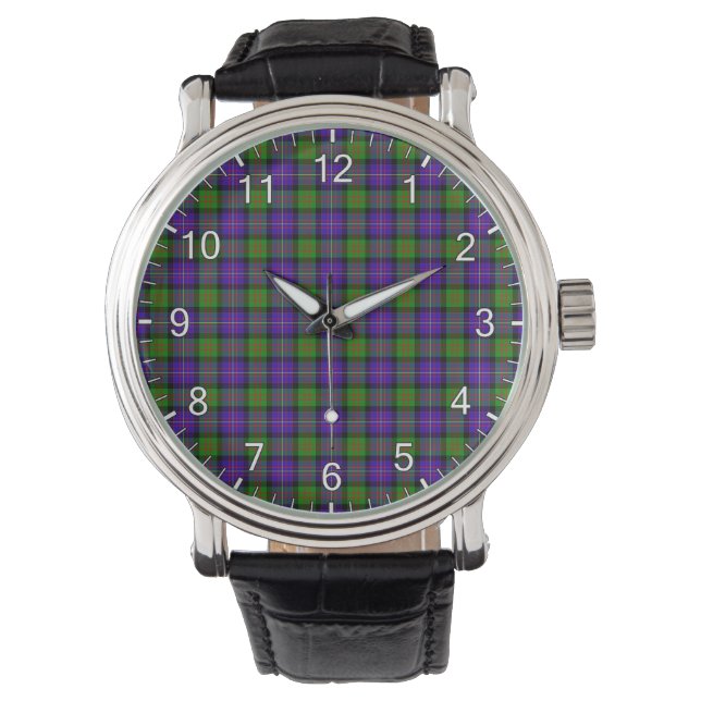 Klassischer Zeitloser Clan Cameron Tartan Karierte Armbanduhr (Vorderseite)