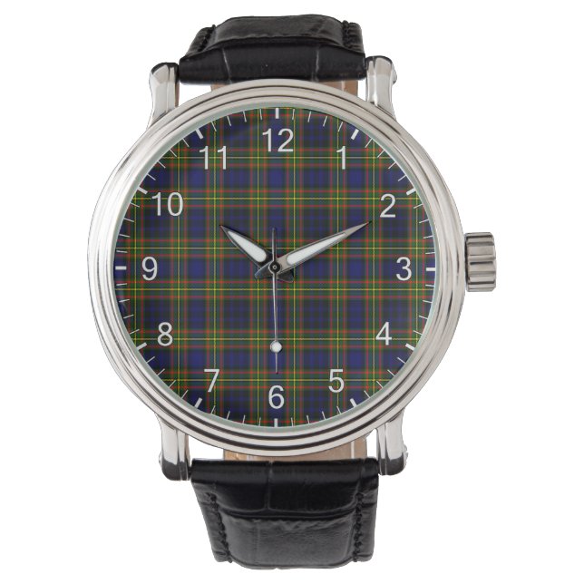 Klassischer Zeitloser Clan Clelland Tartan Kariert Armbanduhr (Vorderseite)