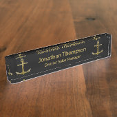 Klassischer Zweigoldenanker auf schwarz Namensplakette (Seite)