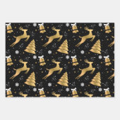 Klassisches 3 Farben Gold Weihnachtsbaum-Muster Geschenkpapier Set (Vorderseite 3)