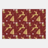 Klassisches 3 Farben Gold Weihnachtsbaum-Muster Geschenkpapier Set (Vorderseite 2)