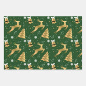 Klassisches 3 Farben Gold Weihnachtsbaum-Muster Geschenkpapier Set (Vorderseite)