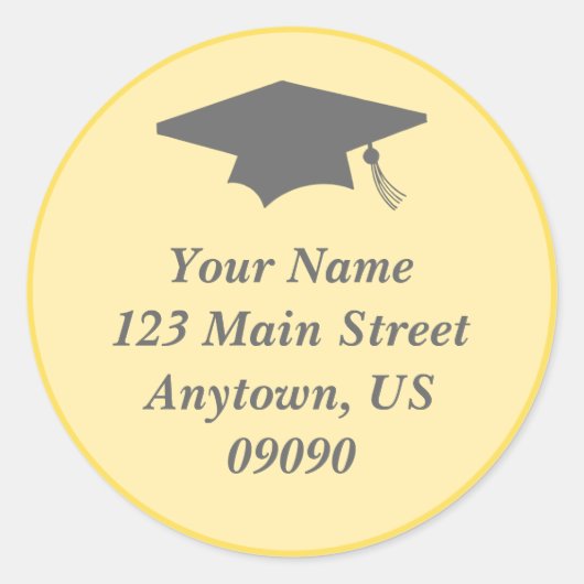 Klassisches Abschluss-Adressetikett (gelb) Runder Aufkleber (Vorderseite)