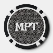 Klassisches Abstraktes Muster Schwarz-weißer Damas Pokerchips (Rückseite)