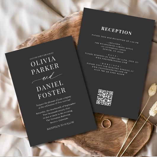 Klassisches All in One QR Code Elegante Hochzeit Einladung
