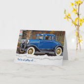 Klassisches altes Auto mit Hund Karte (Gelbe Blume)