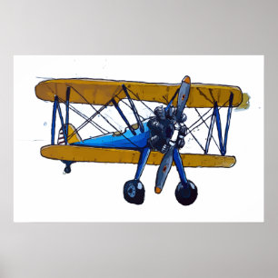 Klassisches altes Doppeldecker-Flugzeug mit Bugrad Poster