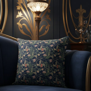 Klassisches Antik-Blau im Jugendstil-Blumenmuster Kissen