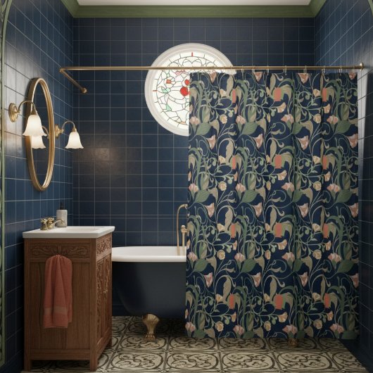 Klassisches antikes blaues Jugendstil-Muster Duschvorhang