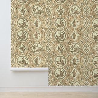 Klassisches antikes Medaillon Beige Braun Toile Tapete