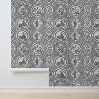 Klassisches antikes Medaillon Grau Toile Tapete