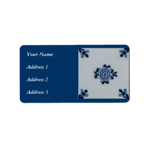 Klassisches Antiquariat Delft Blue Tile - Blumenmo Adressaufkleber