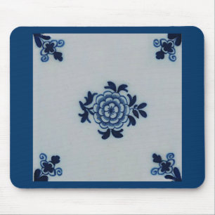 Klassisches Antiquariat Delft Blue Tile - Blumenmo Mousepad