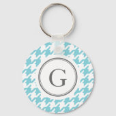 Klassisches Aqua Blue Hahnentrittmuster Monogramm Schlüsselanhänger (Vorderseite)