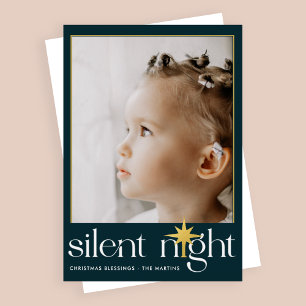 Klassisches Aquamarin Stille Nacht Weihnachts-Star Folien Feiertagskarte