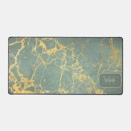 Klassisches Aquamarines Marmorbild mit Namen und I Schreibtischunterlage (Vorderseite)