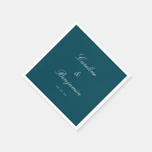 Klassisches Aquamarines Skript Elegant Wedding Cus Serviette (Ecke)