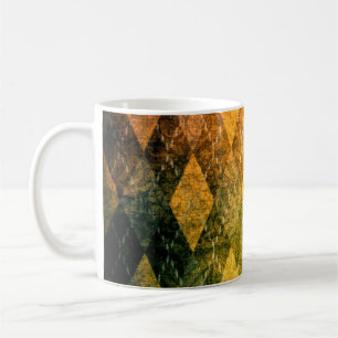 Klassisches Argyle-Vintage-Muster in Grün, Gold un Kaffeetasse