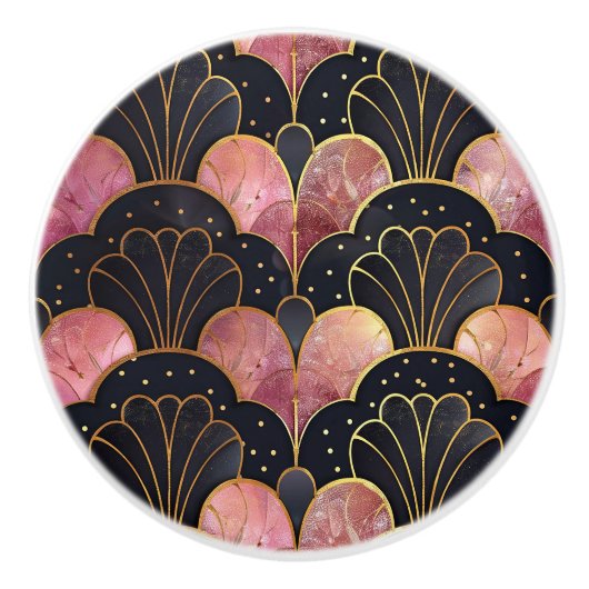 Klassisches Art Deco Fächer Muster Keramikknauf (Vorderseite)