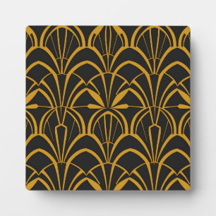 Klassisches Art Deco-Fan-Muster Schwarz Gold Brüll Fotoplatte