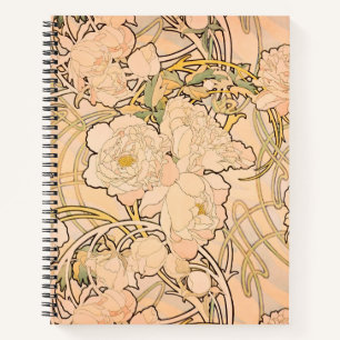 Klassisches Art Nouveau Pfingstrosen-Gartenmuster  Notizblock