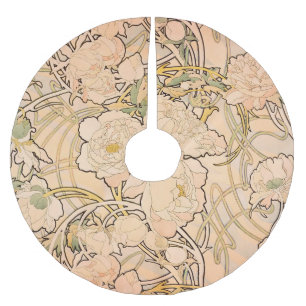 Klassisches Art Nouveau Pfingstrosen-Gartenmuster  Polyester Weihnachtsbaumdecke