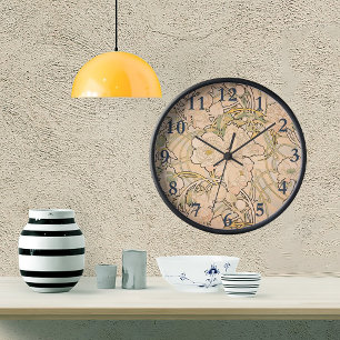 Klassisches Art Nouveau Pfingstrosen-Gartenmuster  Runde Wanduhr